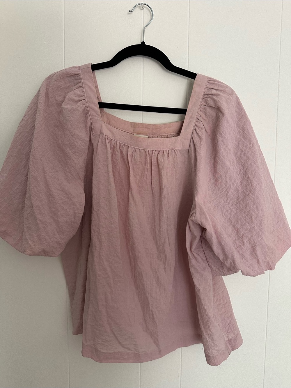 Cotton Puff Sleeve Square Neck Top - Blush Pink